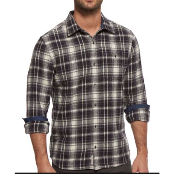 FLAG & ANTHEM NWT GREY/CREAM PLAID FLANNEL heavy SHIRT sz XL - Picture 1 of 5